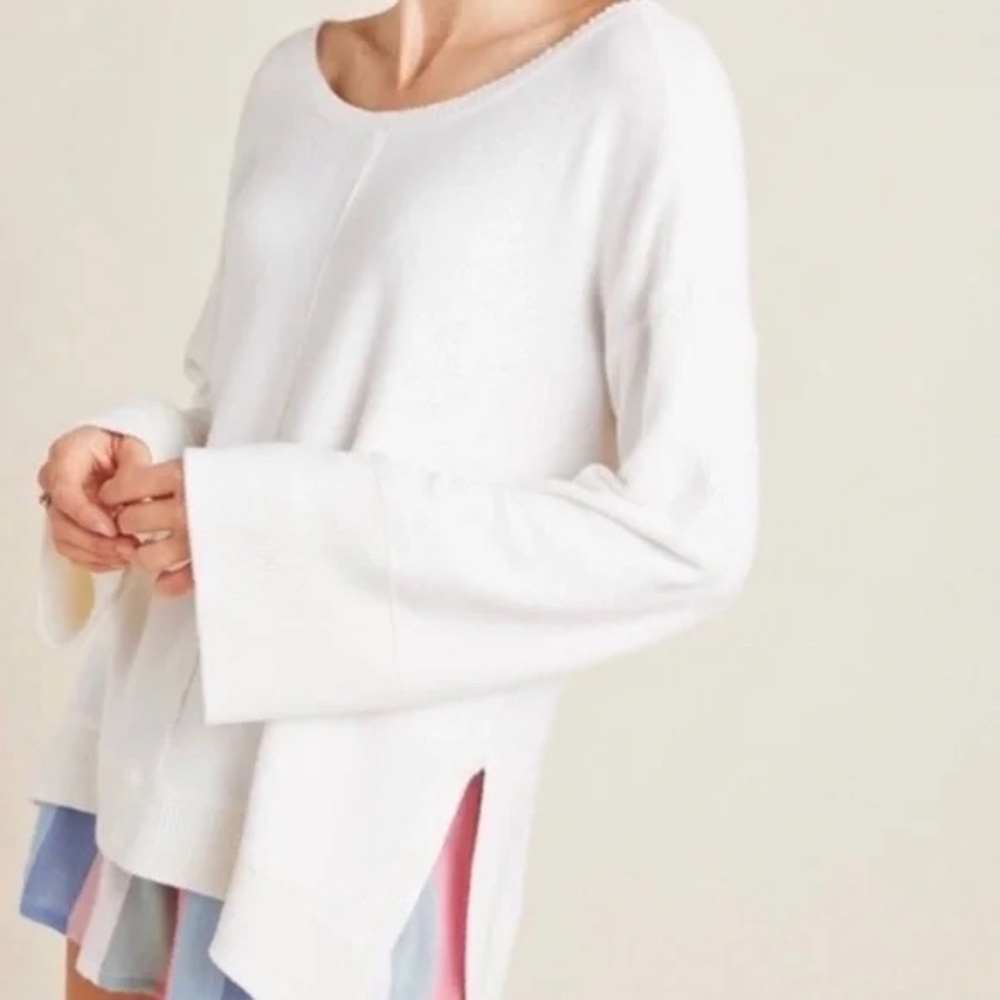 Anthropologie White Oversized Sweater with Tie Back, Size M